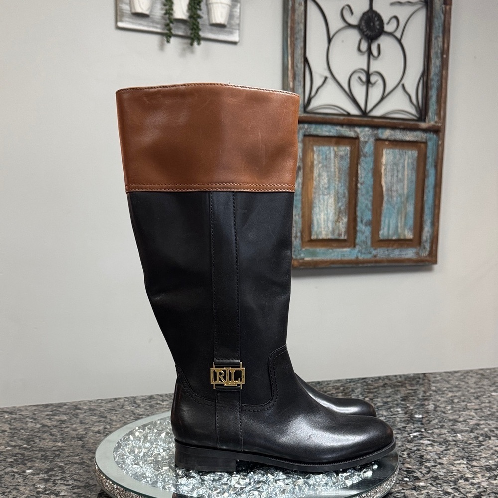 Ralph Lauren leather Black riding boots Leather Moto Boots NWOT 6B